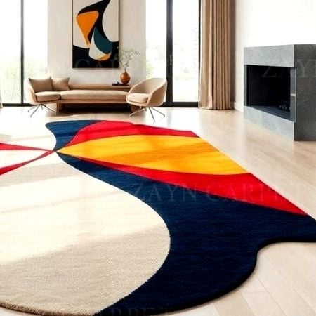 Handcrafted Red Navy Abstract Freeform Living Room Rug